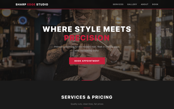 Barber Shop website template preview