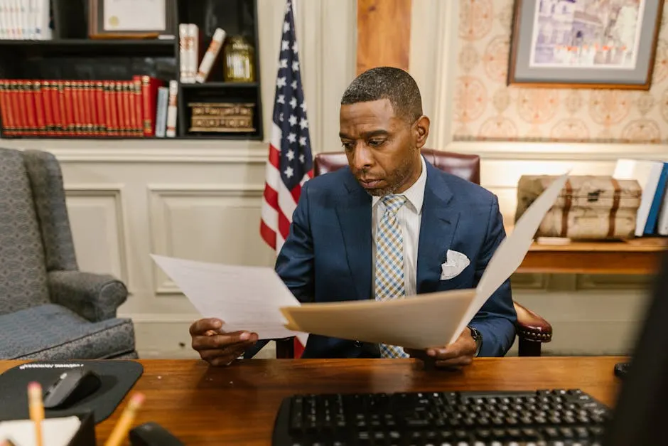 Tax & private wealth attorney reviewing documents in an office