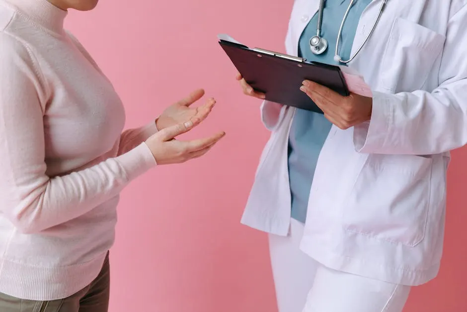 Close-up of a patient consultation with a clipboard