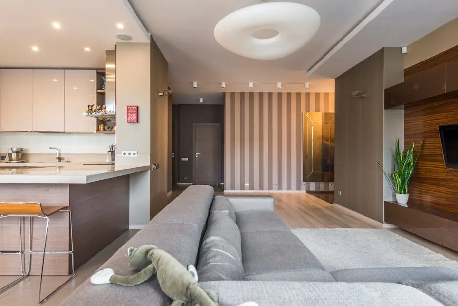 Spacious living room with modern minimalist design and open kitchen — a typical Northstar listing