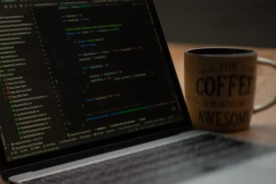 Throughline workspace — laptop showing event stream and code on a developer's desk