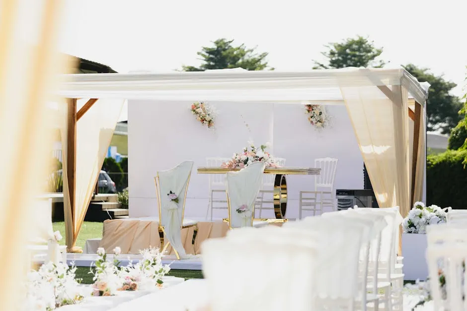 Floral and tableware detail at the reception